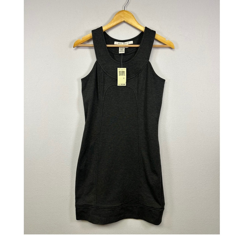 Minimalist Max Studio Women Small Gray Sleeveless Knit Seamed Mini Dress A906P50